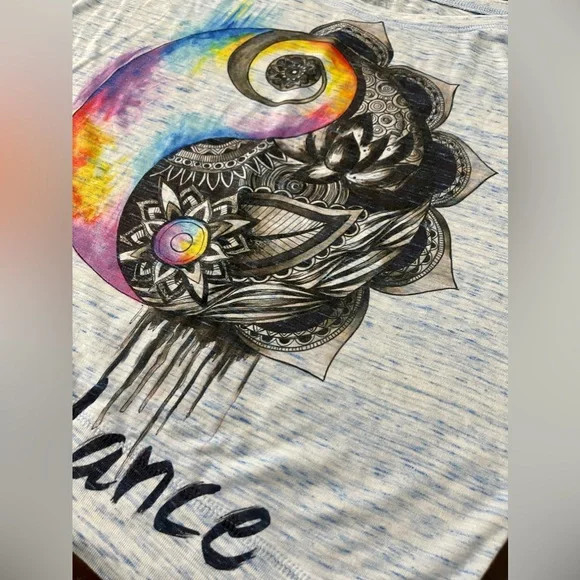 Electro Threads Blue Burn Ying Yang Watercolor Wide Sleeve Top Large - Picture 8 of 11